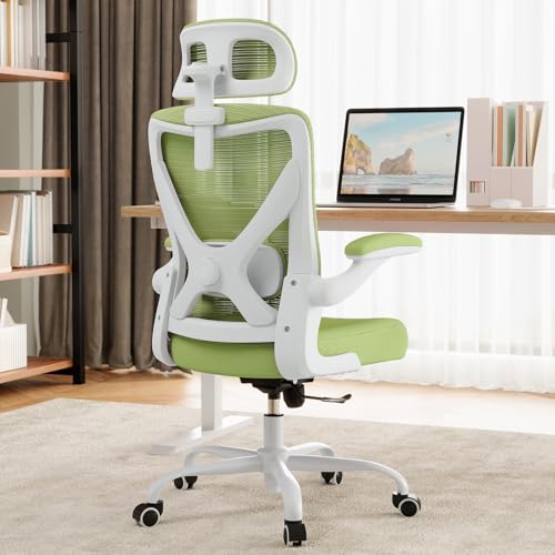 Image of Ergonomic Office Chair - Mesh Desk Chair with Adjustable Lumbar Support High Back Computer Gaming Chairs - Big and Tall Office Chairs Adults, Comfortable for Long Hours, Green