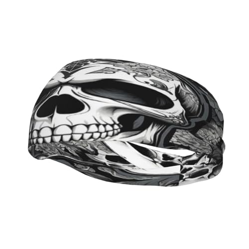 Burstdan Vintage Skull Ghosts Halloween Floral Gothic Sports Fitness Headband, Sweat Resistant Headband, Hair Band, Breathable Sweat Wicking Fitness Equipment Headbands for Women Men, Black