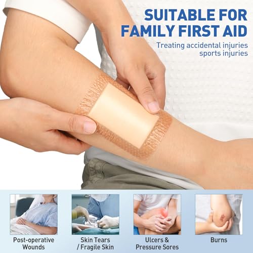 Image of AZEN 12 Pack Silicone Foam Dressing, 3.2 inch X 4 inch Waterproof Silicone Bandages with Border Adhesive, Large Bandages for Wounds, Self Adhesive Wound Care and Dressings