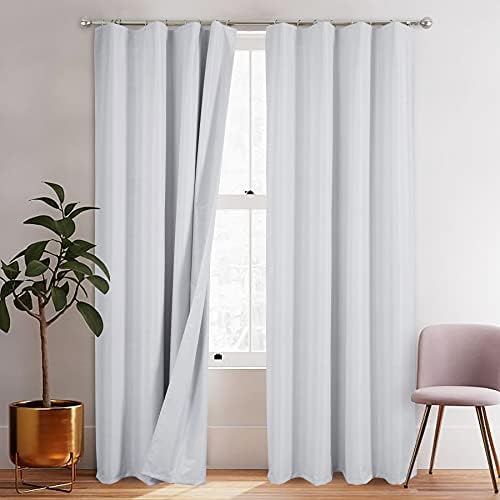 always4u 100% Blackout Curtain Lining Eyelet Curtains Odorless Thermal Blackout Linings 1 Pair 44"*51"Drops for Curtains