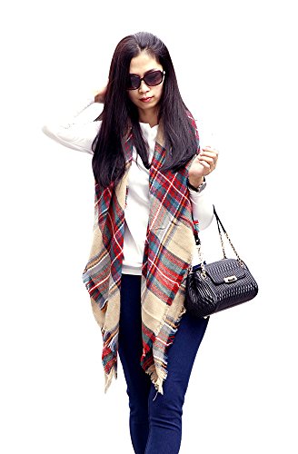 Fengbay Lady Large Tartan Scarf Shawl Stole Plaid Checked Pashmina Camel Green
