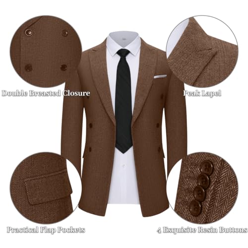 Retro 2 Pieces Suit Men Slim Fit Formal Double Breasted Tweed Herringbone Men Suit Jacket Pants Set Wedding Tuxedo3