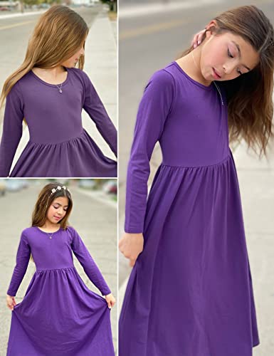Image of Arshiner Girls Maxi Dress Long /Short Sleeve Casual Holiday Dress with Pockets for 5-13 Years