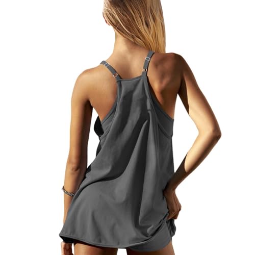 Image of UNIANKIYA Womens Workout Romper Dress with Shorts Underneath Sleeveless Spaghetti Straps Athletic Outfits Casual Vacation