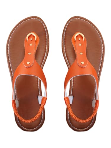 OYOANGLE Women's Toe Post Thong Sandals Open Toe Ankle Strap Dressy Flat Sandals