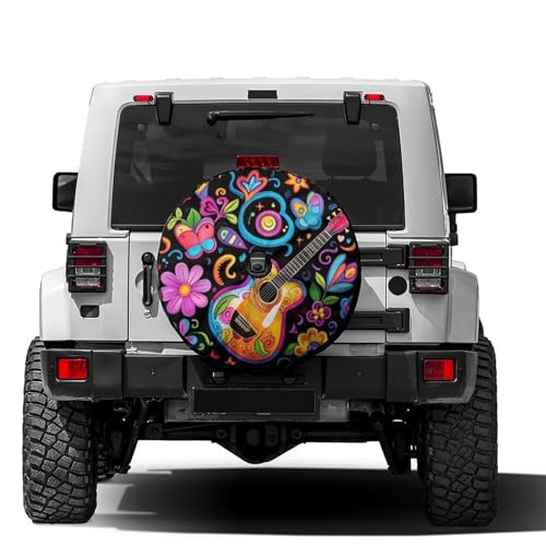 Image of Delerain Spare Tire Cover with Backup Camera Hole Peace Love Music Wheel Covers Waterproof Dust-Proof UV Sun Universal Fit for RV Trailer RV SUV Truck (18 Inch for Diameter 32 inch-34 inch)