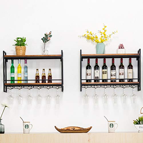 Support mural à 2 niveaux pour bouteilles de vin et verres avec structure métal