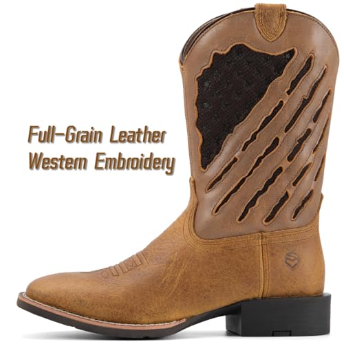 Image of SUREWAY Western Boots For Men - Mens Square Toe Cowboy Boot, Oil /Slip Resistant, Durable Fashionable Classic Pull on 10 Inch Mid-Calf Wellington Boots