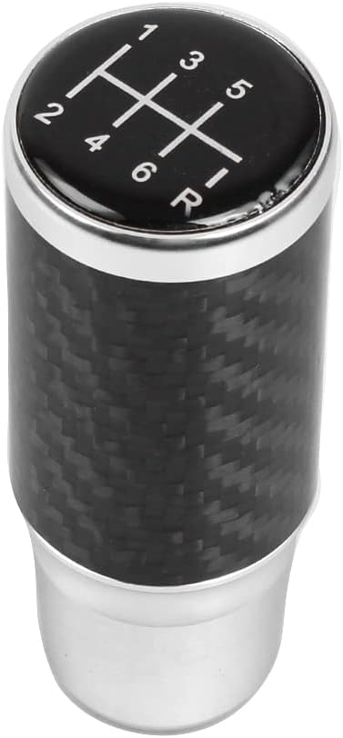 Carbon Fiber Shift Knob 6 Speeds Pattern Modified Carbon Fiber Aluminum Manual Automatic Gear Shift Knob for Vehicles with 3 Adapters Black