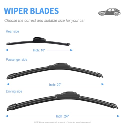 Image of Gavimnal Silicone Wiper Blades Replacement For Kia Soul 2020-2025 | 24 inch+20 inch Front & 10 inch Rear, All-Weather, Streak-Free, OE-fit, Quiet, Easy One-Click Install
