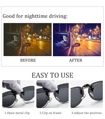 Image of Polarized Clip on Sunglasses over Prescription Glasses Unisex Anti Glare Flip up Design