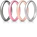 ThunderFit Women's Thin and Stackable 4 Pack Silicone Rings Wedding Bands 2.5mm Width - 2mm Thick (Metallic Pink, Rose Gold, Silver, Dark Silver, 6.5-7 (17.3mm))