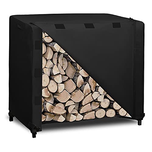 Easy-Going 4 Feet Outdoor Log Rack Cover Waterproof Weatherproof Firewood Cover with Openable Front Flap, (Cover Only, Rack Not Included) 4 FT (Cover Only) Black