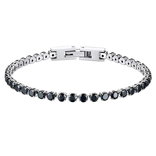 PROSTEEL Cubic Zirconiaic Tennis Bracelet for Women, 18K Gold Plated Stainless Steel Clear/Black Tennis Bracelets, Size 6.5/7.5 Inch, Come Box
