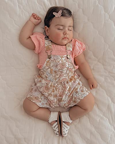 Fernvia Toddler Baby Girl Overalls Ruffle Short Sleeve Tops T-Shirt & Floral Suspender Pocket Shorts Summer Clothes Set (A-Pink1, 4-5 Years) #TOP1