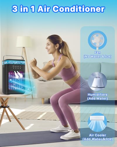 Portable Air Conditioner, 4-in-1 Evaporative Air Cooler, Personal Cooling Fan with 3 Speeds, 2 Mist Modes, 7 LED Night Light, 2-4H Timer, Quiet Mini Air Cooler for Bedroom Office C image 4