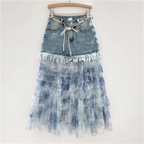 Women's Tassel Hem Denim Skirt, Tie-Dye Patchwork Boho Summer Skirt3