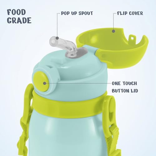 Image of MILTON Torque 450 ISI Certified Stainless Steel Water Bottle, Leak Proof, Rust Proof, Single walled,1 Yr Warranty, Ideal Sipper Water Bottle for School Kids Bottle, 455 ml, Mint Green (Rocket)