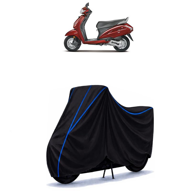 Image of Scooty Cover Water Resistant for Activa 4G BS6 | Universal Scooter & Bike Cover | Heavy Duty UV Dust, Rain & Scratch Protection | Elastic Fit All Weather Indoor Outdoor | Black with Blue Piping