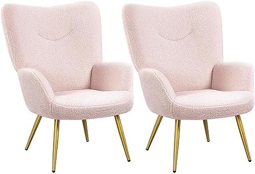 Yaheetech Modern Vanity Chair, Boucle Fabric Accent Chair, Sherpa...