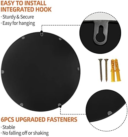 Round Glass Wall Mirror 24 Inches Modern Large Circle Black Metal Frame Wall Mount HD Clear Mirrors for Vanity, Living Room, Bedroom, Entryway Wall Decoration for Home Decor -Black 60cm
