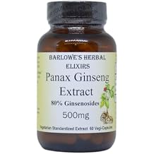 Barlowes Herbal Elixirs Panax Ginseng | Extract | 80% Ginsenosides | 500mg Per Capsule | Stamina, Focus & Vitality Support | 60 VegiCaps | Stearate Free | Bottled in Glass