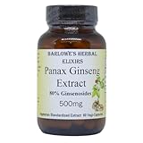 Barlowe's Herbal Elixirs Panax Ginseng | Extract | 80% Ginsenosides | 500mg Per Capsule | Stamina, Focus & Vitality Support | 60 VegiCaps | Stearate Free | Bottled in Glass
