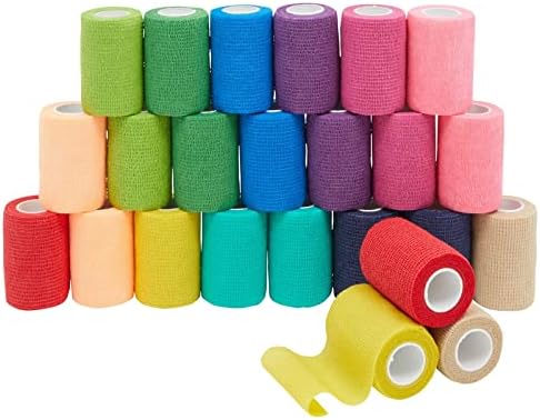 24 Rolls Colorful Self Adhesive Bandage Wrap 3 Inch x 5 Yards, Cohesive Vet Tape for First Aid Kit, Sports (12 Colors)