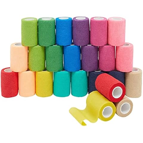 Juvale Selbsthaftende Bandage (24 Rollen) - Für Erste Hilfe, Sportverletzungen - Luftdurchlässig - Zur Unterstützung von Muskeln, Bändern, Gelenken - 12 Farben - Je 7,6 cm x 4,5 m Cover