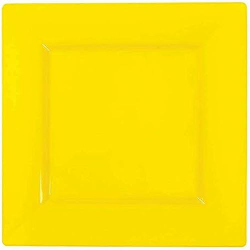 Platos cuadrados de plástico amarillo (9.5 pulgadas), paquete de 10, vajilla elegante y resistente para bodas, cumpleaños y uso doméstico