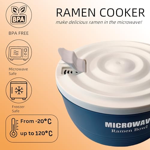 Image of Layron Large Ramen Bowl, Ramen Noodle Bowls Microwavable 45 oz, Ramen Cooker, Microwave Pasta Cooker, Ramen Bowl Microwave Gift for College Boys Girls Male Female Dorm Room (blue)