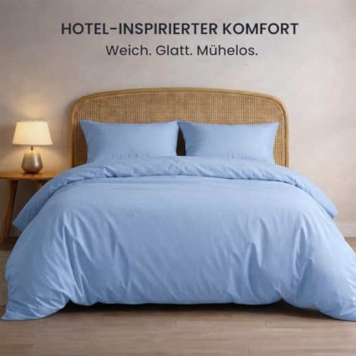 LivinEase Bettwäsche 135x200 Set - Mikrofaser Bettbezug 135x200 cm + 1 Kissenbezug 80x80 cm - Bettwäsche Spa-Blau