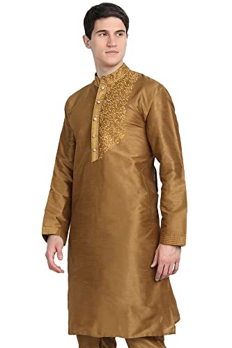 SKAVIJ Men's Tunic Art Silk Long Shirt Embroidered Casual Kurta4