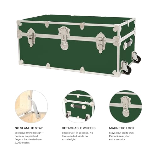 Image of Rhino Trunk & Case Classic XXL Home Storage & College Trunk With Wheels - 36 inchx18 inchx18 inch, Seats 1500+ lbs, Soft-Close Lid. USA Made Secure Dorm Furniture, Organization, Steamer Style Blanket Chest