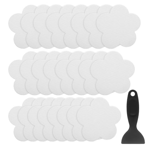 QUARKZMAN 24 Piezas de Pegatinas Antideslizantes para Bañera Ducha Piso 3.3 Cinta Adhesiva Antideslizante Estilo Pétalo con Raspador para Baño Cocina Escalones de Bañera, Blanco