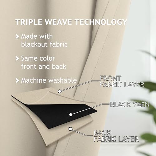 Image of COSVIYA Grommet Room Darkening Beige Curtains 84 inch Long for Bedroom | Light Blocking Insulated Thermal Curtains for Living Room, Blackout Thick Polyester Window Drapes,38x84 inches, 2 Panels