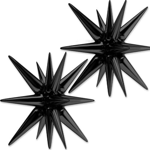 Image of PartyWoo Black Star Spike Balloons 2pcs Explosion Foil Mylar Balloons | 42 Inch for Graduation Birthday Engagement Wedding Anniversary Bridal Shower Bachelorette Retirement Party Decorations