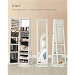 SONGMICS 360° Swivel Jewelry Cabinet, Lockable Jewelry Organizer with Full-Length Mirror, Rear Storage Shelves, Interior Mirror, Jewelry Armoire, Gift Idea, White with Gray Wood Grain UJJC006W01 - Image 3