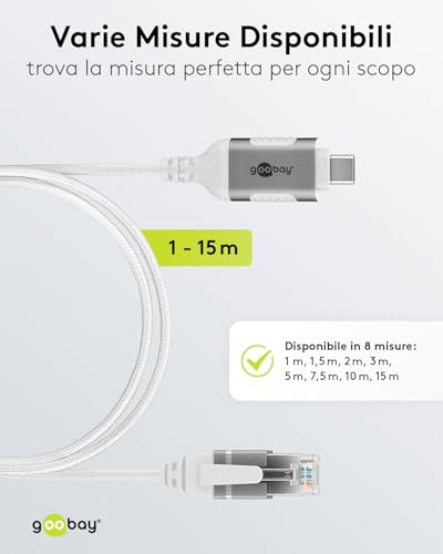 Goobay Cavo Adattatore Da USB-C 3.1 A RJ45 Cat 6 Slim/Cavo Adattatore/Connessione Internet Cablata Stabile Con Router/Switch Di Rete/Adattatore Usb A RJ45 / 1 Gbps / 10 Metri/Bianco / 74391 - 5