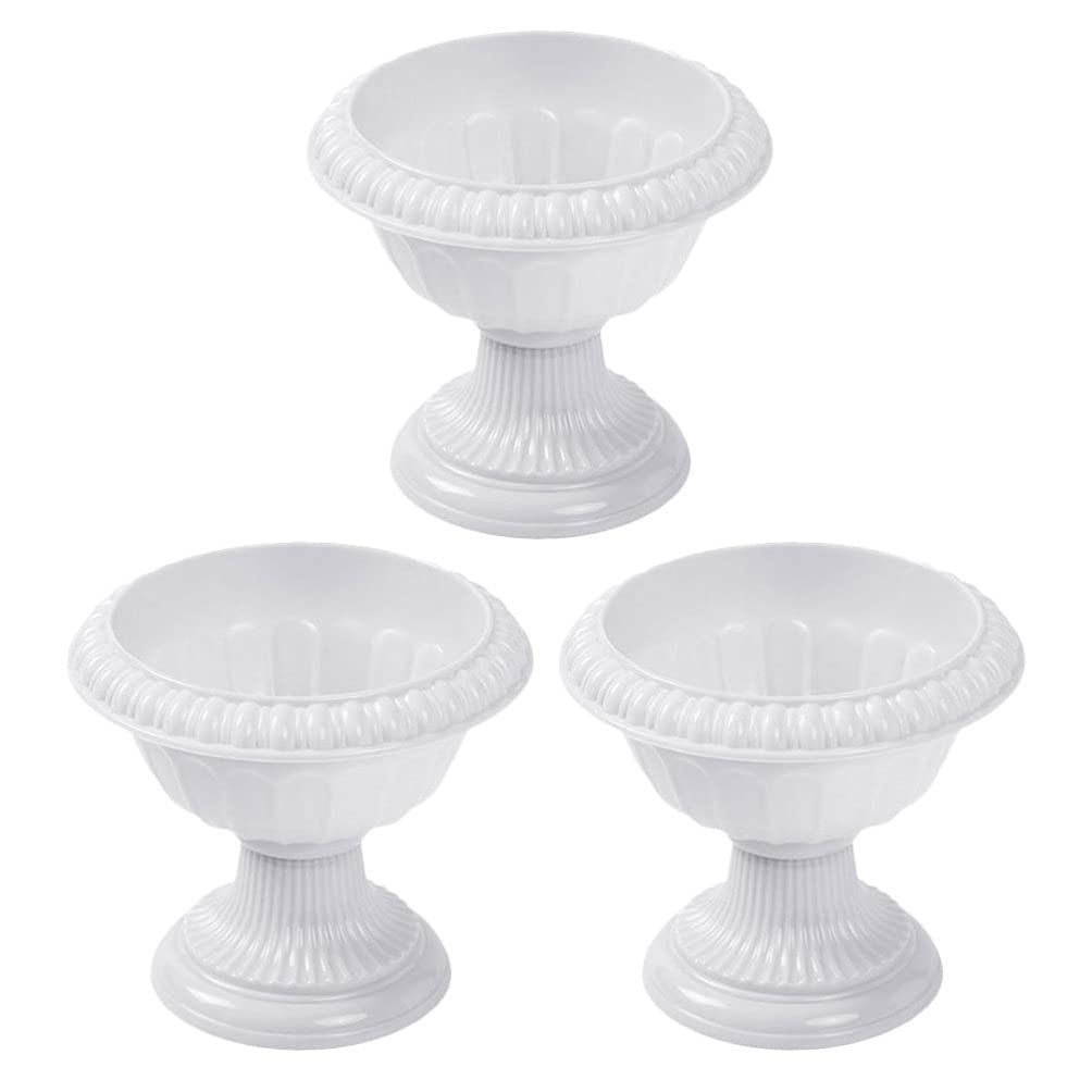 Housoutil White 3Pcs Urn Planter Vase Rustic Urn Planter Vase Bowl Pot Classic Traditional Roman Pillar Pot Column Statue Garden Pathway Urn Tall