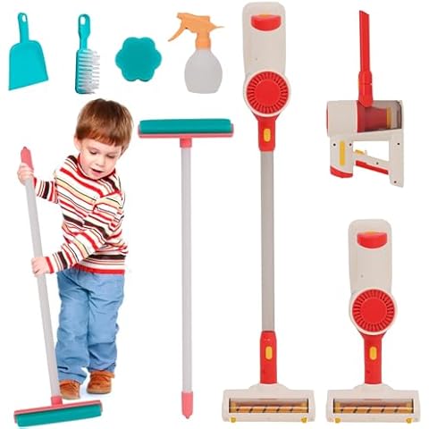 Vacuum Cleaner Toy for Toddler with Real Suction Function, Realistic Role-Play Cordless Vacuum Toy with Music, Kids Interactive Toy Cleaning Tool Set for Boys Girls Cover