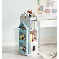 Suuiwau 360° Rotating Bookshelf Kids,Blue Revolving Bookcase 3-Tier Spinning Dollhouse Bookshelf Floor Standing Book Storage Organizer for Children's Room
