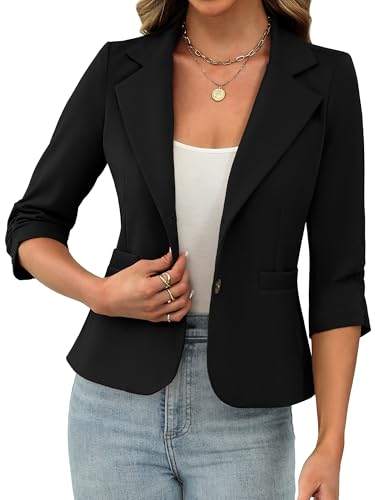 ELLEVEN Womens Casual 3/4 Sleeve Knit Blazers - High Stretch Business Work Suit Slim Fit Jacket with Pockets2