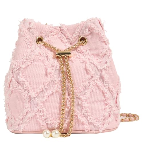 Image of Denim Bucket Bag Quilted Drawstring Jean Purses for Women Denim Clutch Hobo Bags Crossbody Handbag