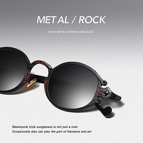 Lunettes de soleil ovales steampunk gothiques pop rétro femmes hommes UV400 cadre mat noir argent