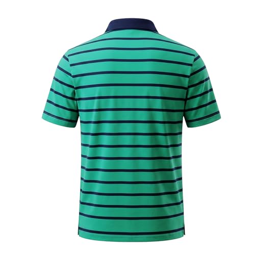Polo de algodón a rayas para hombre, suave, transpirable y elástico, con cuello y mangas cortas para golf, tenis y casual miniatura 4