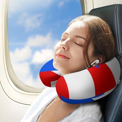 Image of Stylish U Shaped Travel Neck Pillow Memory Foam Chin Support Puerto Rico Flag, Breathable Washable Cover for Airplane Car Office Decor