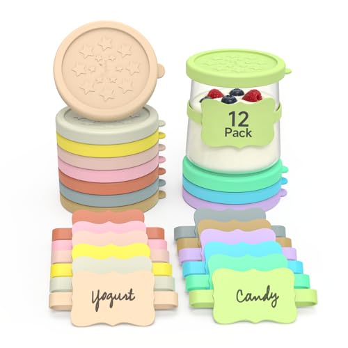 SOPHICO Silicone Leakproof Lids with Silicone Labels for 5oz Oui Yogurt Jar
