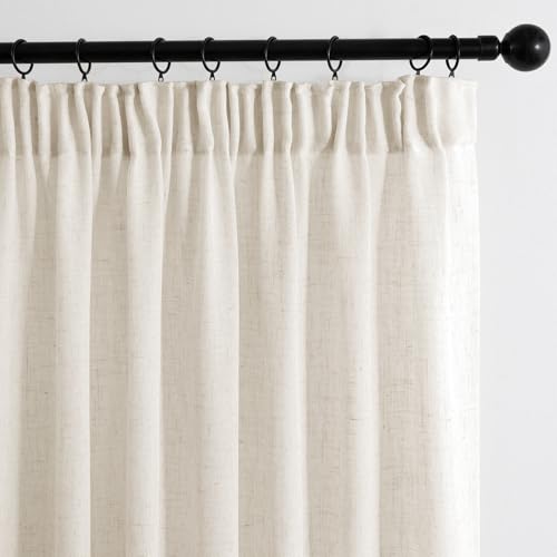MIULEE Juego de Cortinas de Lino Translúcido de Una Piezas Cortinas Modernas para Dos Puertas de Balcón Cortinas para Salón Dormitorio 1 Piezas Lino Natural Blanco 225x300cm (HxL)