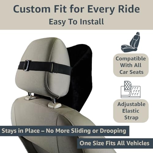 Image of Amazon Basics Car Neck Rest Pillow- Large | Ergonomically Designed | for Driving, Travel Comfort | Memory Foam, Cotton Cushion with Washable Cover | 28x26x12 Cm | 1 Year Warranty | Black